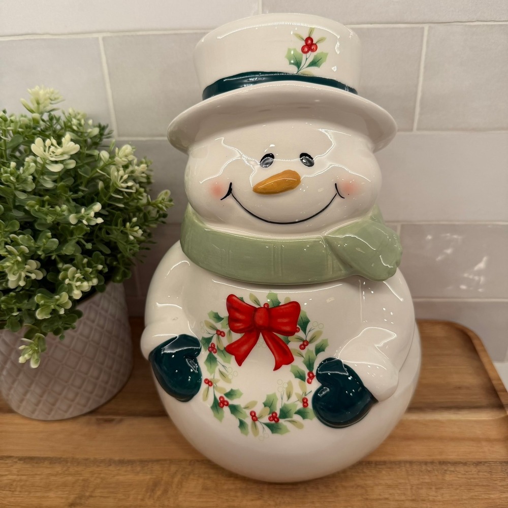 Pfaltzgraff Cookie Jar Winterberry Snowman Ceramic‎ Holiday  Christmas Decor